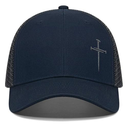 Christian Hats for Men Women,Jesus 3 Nail Cross Hat Christian Religious Gifts for Birthday/Christmas - color: 491.nany Blue