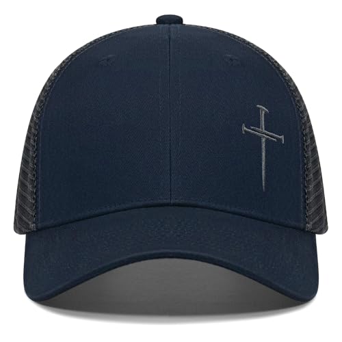 Christian Hats for Men Women,Jesus 3 Nail Cross Hat Christian Religious Gifts for Birthday/Christmas - color: 491.nany Blue