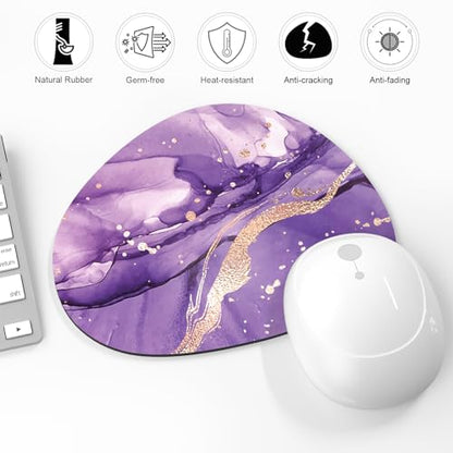 Mouse Pad, Premium-Textured Oval Computer Pad, 8.7" x 7.1" Thick 3 mm Anti-Slip Waterproof Rubber Cute Mouse Mat for Office, Home, Gaming, Laptop, PC, Purple Marble - color: Purple Marble