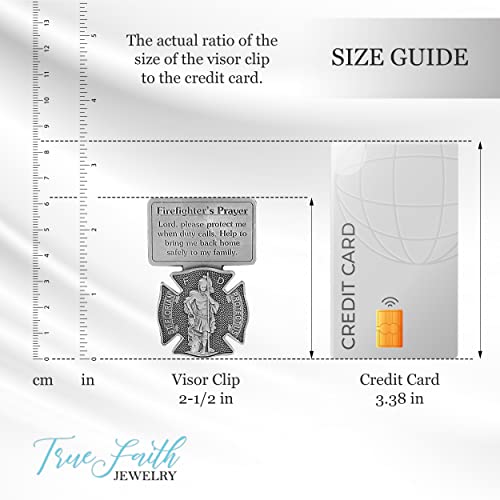 True Faith Jewelry Pewter St Florian Patron Saint of Firefighters Prayer Car Visor Clip, Fireman Gifts for Men and Women, Fine Pewter (92% Tin), 2-1/2 x 1-⅜ Inch - size: Crucifix 2