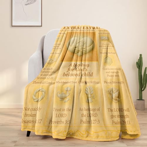 Christian Family Blanket, House Blessing Scripture Throw, Bible Verse Home Decor, Joshua 24:15, Vintage Newspaper Style, 60x50 Flannel Couch Sofa, Wedding Housewarming Gift for Parents