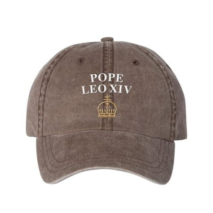 Pope Leo XIV with Crown Embroidered Baseball Cap Adjustable Cotton Dad Hat Pigment-Dyed - color: Brown