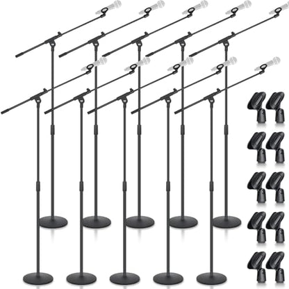 DoubleFill One Hand Microphone Stand with Weighted Heavy Round Base, 3 to 5.3 ft Height Adjustment Microphone Stands, Telescoping Mic Boom Arm, Mic Holder for Singing Concert Performances(1 Pack) - color: Boom Arm