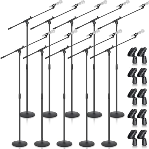 DoubleFill One Hand Microphone Stand with Weighted Heavy Round Base, 3 to 5.3 ft Height Adjustment Microphone Stands, Telescoping Mic Boom Arm, Mic Holder for Singing Concert Performances(1 Pack) - color: Boom Arm