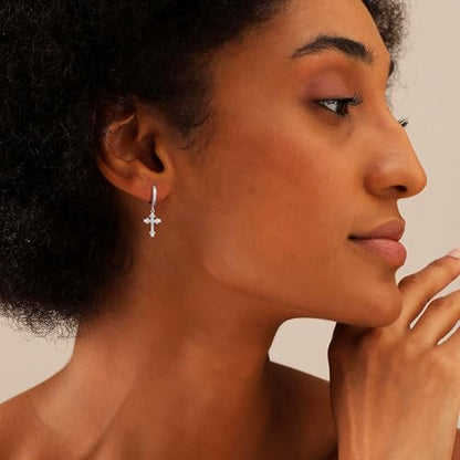 Gold/Silver Earrings Hoop Cross Dangle Earring Jewelry Gifts - style: Cross Zircon-SL-E0801