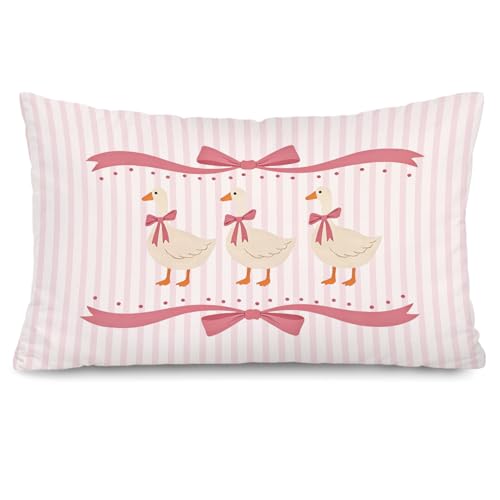 Goose Nursery Decor Goose Pillow Covers 12x20, Bow Girl Nursery Decorative Throw Pillow Covers for Kids Toddler Little Girls Room Bedroom Playroom Decor - color: Goose Pink Bow -12x20