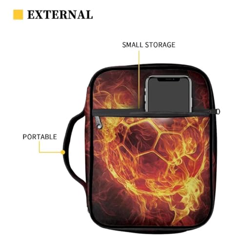 Coldinair Fire Soccer Bible Cover with Handles - Zippered Carrying Case for Boy Teen - Cool Tote Bag Book Cover Accessories - Christian Church Bag Purse - color: Cool Fire Soccer