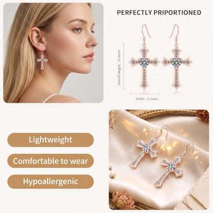 Moissanite S925 Sterling Silver Dainty Cross Drop Dangle Earrings For Women - color: Gold