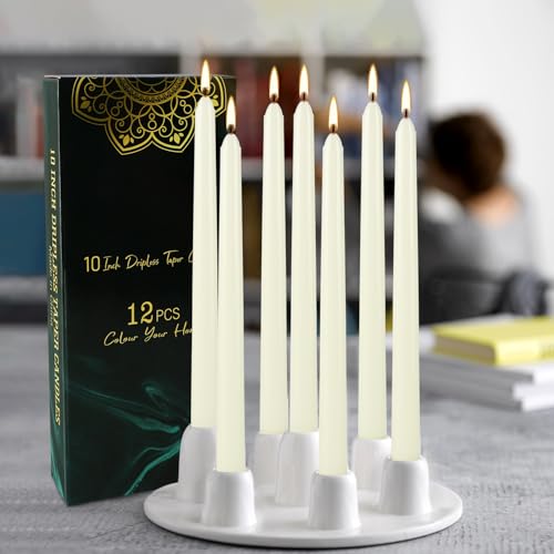 Ivory Taper Candles, 10 Inch Dripless Unscented, 12 Pack - color: lvory-10"12pcs