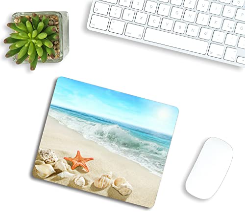 Beach Mouse Pad, Seashells Starfish Conch Waves Ocean Mouse Pad, Washable Square Cloth Mousepad for Office Laptop, Non-Slip Rubber Base Mouse Pads for Wireless Mouse, Computer Mouse Pads for Desk - color: TSP174
