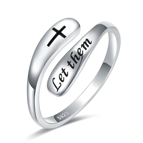 925 Sterling Silver Inspirational Adjustable Rings - Personality Encouragement Jewelry Gift For Women - style: Let Them