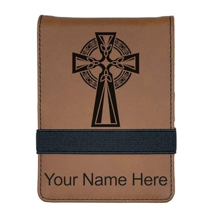 LaserGram Mini Padfolio with Notepad and Pen, Celtic Cross, Personalized Engraving Included (Dark Brown) - color: Dark Brown