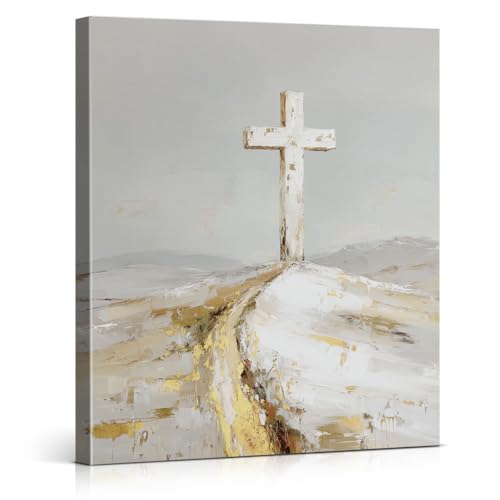 Christian Holy Cross Easter Wall Art Print - Good Friday Cross Canvas Picture Painting Religious Easter Wall Decor for Home Farmhouse 8x10 Framed - color: color-Q