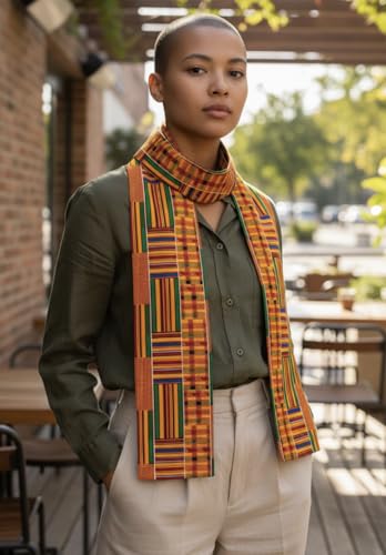 Dupsie's Kente African Print Stole – Made in Africa Black History Month Sash for Church, Choir, School & Cultural Events - color: Orange