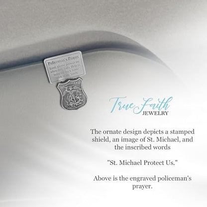True Faith Jewelry Pewter St Michael Car Visor Clip, Policeman's Prayer Archangel Patron Saint of Police, Law Enforcement Officer Gifts for Men and Women, Fine Pewter (92% Tin), 2-5/8 x 1-1/2 Inch - size: St. Michael