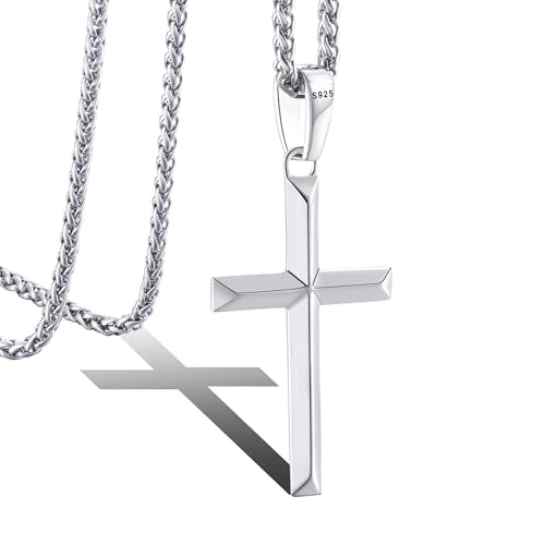LOFITOR Mens Sterling Silver Cross Necklace for Women S925 Crucifix Pendant - size: 22 inches, style: Beveled Edge Cross Necklace