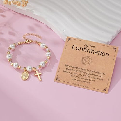 Virgin Mary Cross Bracelet for Girls Granddaughter Christian Jewelry Gift - style: Confirmation