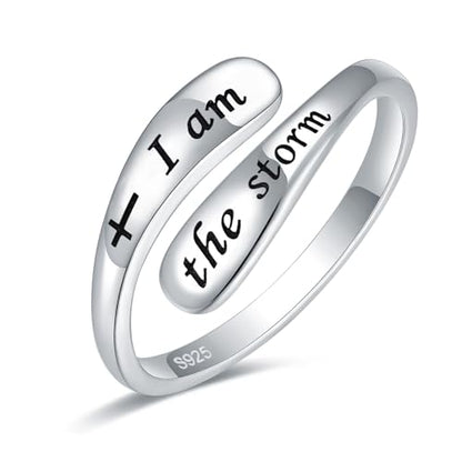 925 Sterling Silver Inspirational Adjustable Rings - Personality Encouragement Jewelry Gift For Women - style: I am the Storm