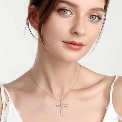 EVER FAITH S925 Silver Princess Cut CZ Infinity Twisted Cross Necklace - color: Rose Gold