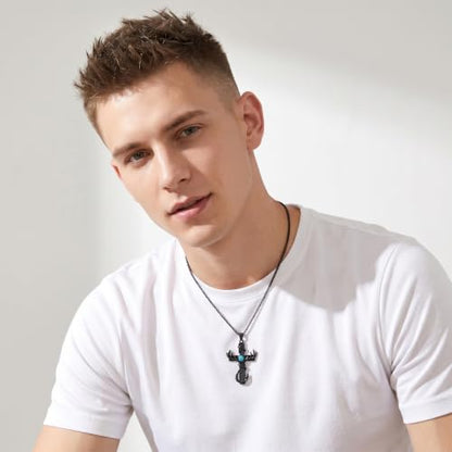 14K Gold Plated Cross Pendant Necklace Christian Jewelry Religious Gift - color: D01-Anlter Cross Black