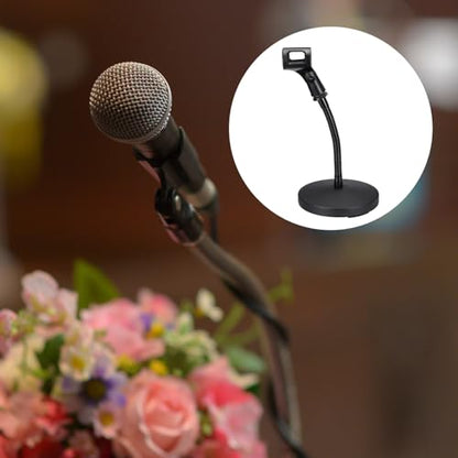 MECCANIXITY Gooseneck Tabletop Microphone Stand 140x270x185mm Adjustable Mic Holder Flexible Wireless Mic Clip Adapter with Weighted Base for Handheld Mics - size: 140x270x185mm