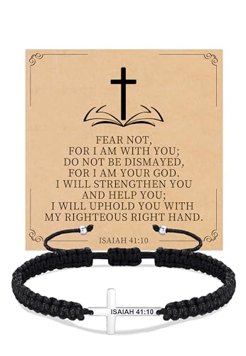 Christian Gifts Cross Bracelet for Men Easter Baptism Religious Gifts for Women Handmade Braided Bracelets Inspirational Confirmation Gifts for Teenage Girl Boys Jewelry - color: Silver, style: ISAIAH 41:10