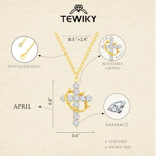 Tewiky Christian Gift Stocking Stuffers Cross Necklace for women-Dainty 14k Gold Plated/Silver Plated Pendant Necklaces Simple Cute Tiny Necklace Jewelry for Women - color: Transparent Crown Cross