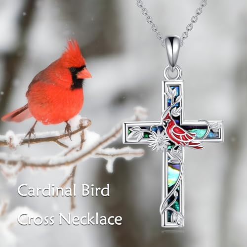 YFN Cross Necklace Sterling Silver Religious Cross Pendant Jewelry Christian Gifts for Women Men - style: F. Red Cardinal