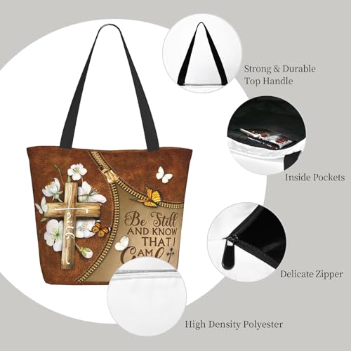 Bible Tote Bags for Women Christian Tote Bag Religious Church Bags for Women Organizer Christian Gift With Zipper - color: Bible Bags