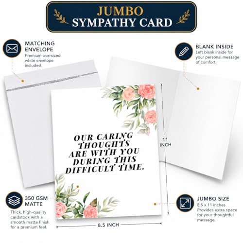 Andaz Press Jumbo Sympathy Card with Envelope, Sorry For Your Loss Card, Caring Thoughts Are With You, Pet Loss, Condolences Card with Big Blank Space to Send to Friends, Family, 8.5" x 11", 1-Pack - color: Caring Thoughts Are With You