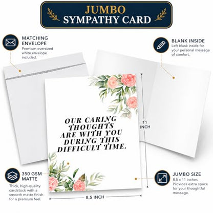 Andaz Press Jumbo Sympathy Card with Envelope, Sorry For Your Loss Card, Caring Thoughts Are With You, Pet Loss, Condolences Card with Big Blank Space to Send to Friends, Family, 8.5" x 11", 1-Pack - color: Caring Thoughts Are With You