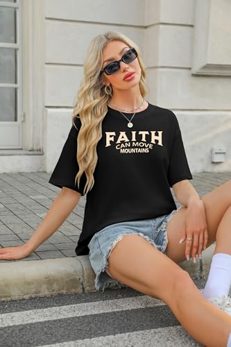 Christian Faith Shirts for Women Jesus Shirt YHWH Inspirational Bible Verse T-Shirt Religious Oversized Graphic Tee - color: Black, size: Large