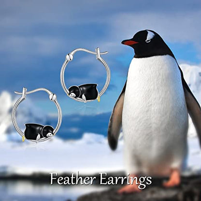 Fox/Pig/Mushroom/Cat Earrings Sterling Silver Cute Hoop Earrings Animal Jewelry Gifts for Women Daughter - style: Penguin