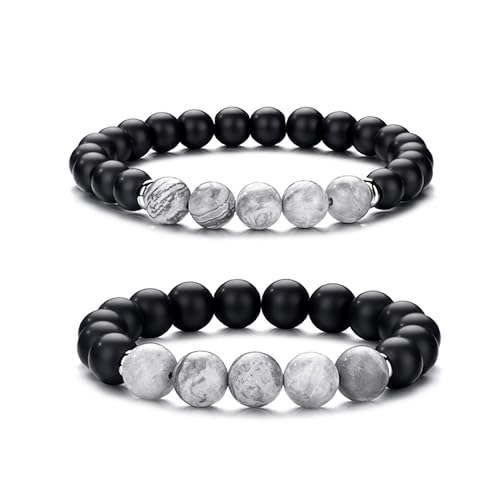 RANKEEF Tiger Eye Bracelet For Men 8MM Natural Stone Stretch Adjustable Black Crystal Beaded Bracelet for Men Women Gifts - color: 2,gray,black