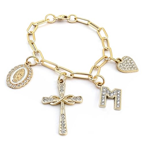 Cross Steering Wheel Charm Initial Letter M Car Jewelry Interior Decor - color: Initial M