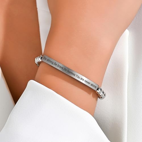 Inspirational Christian Bracelet for Women, Stainless Steel Beaded Cross Jewelry with Bible Verse, Religious Faith Gift for Mom, Daughter, Sister, Friend - color: Be strong,Be brave,Be fearless.You are never alone-Silver Bead