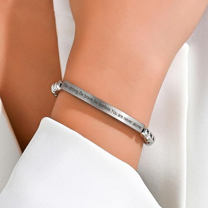 Inspirational Christian Bracelet for Women, Stainless Steel Beaded Cross Jewelry with Bible Verse, Religious Faith Gift for Mom, Daughter, Sister, Friend - color: Be strong,Be brave,Be fearless.You are never alone-Silver Bead