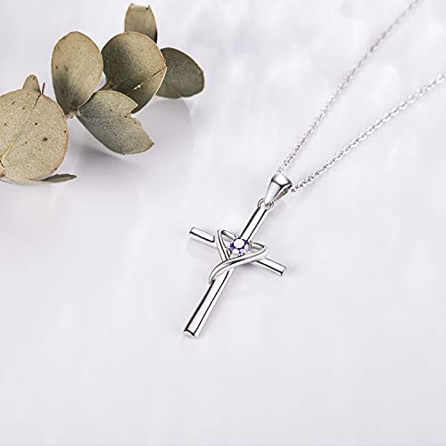 AmorAime 925 Sterling Silver Cross Necklace for Women Men 14K Gold Plated 5A CZ Birthstone Necklaces for Holiday - color: F.Light Purple-June-Alexandrite