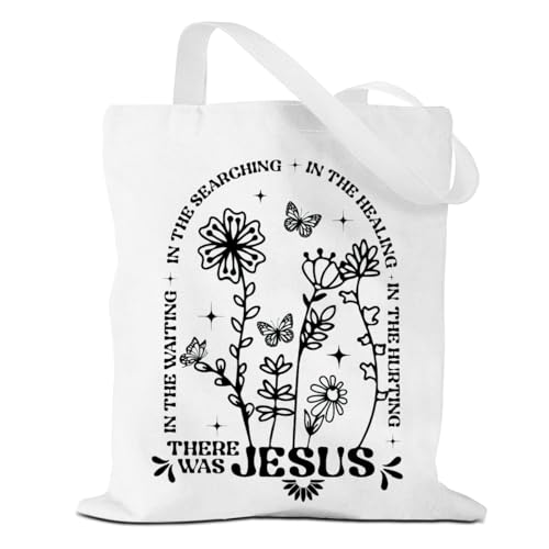 VICBOU Bible Verse Canvas Tote Bag Religious Christian Gifts for Women Men Faith Canvas Tote Reusable Grocery Bag - color: Therewasjesus