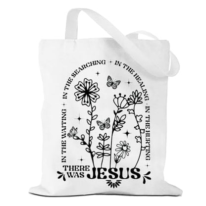VICBOU Bible Verse Canvas Tote Bag Religious Christian Gifts for Women Men Faith Canvas Tote Reusable Grocery Bag - color: Therewasjesus