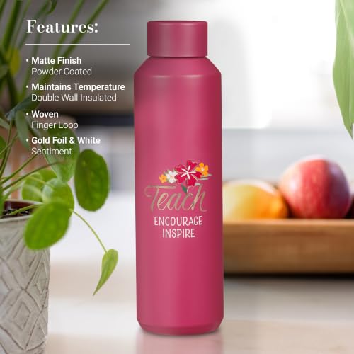 Christian Art Gifts Stainless Steel Double Wall Vacuum Sealed Travel Insulated Water Bottle for Women & Teachers: Teach, Encourage, Inspire Cute Leak/Spill-proof Scratch Resistant, Fuschia Pink, 20 oz - color: Teach/Fuschia