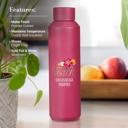 Christian Art Gifts Stainless Steel Double Wall Vacuum Sealed Travel Insulated Water Bottle for Women & Teachers: Teach, Encourage, Inspire Cute Leak/Spill-proof Scratch Resistant, Fuschia Pink, 20 oz - color: Teach/Fuschia