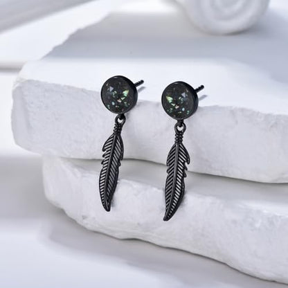 Black Dangle Drop Earrings 925 Sterling Silver Turquoise Earrings Jewelry Gifts for Women Men - style: Feather-Abalone
