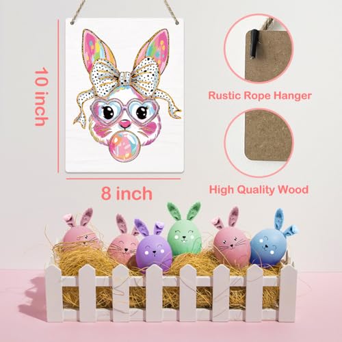 Easter Decoration Easter Bunny Decor Happy Easter Decor Pink Coquette Easter Bow Decor Easter Room Decor, Wooden Sign Wall Art Decor for Farmhouse Home Porch Bedroom Living Room Office - color: Easter Bunny-1