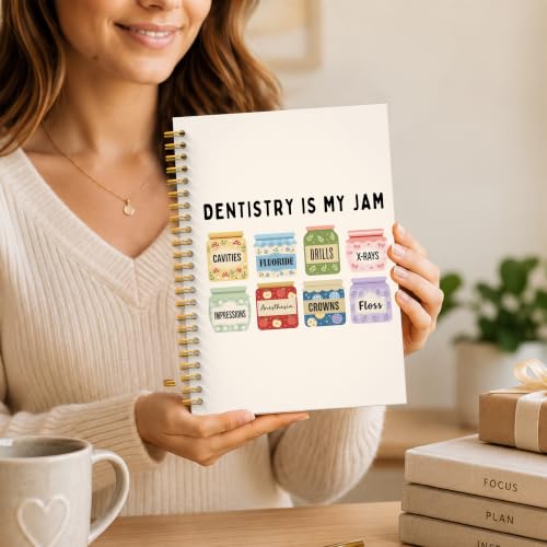 JMICTUB Dentist Gifts Spiral Notebook 5.5x8.3, Dental Assistant Hygienist Gifts, Dentistry Is My Jam Funny Hardcover Lined Journal - color: Spiral notebook-24