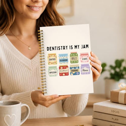 JMICTUB Dentist Gifts Spiral Notebook 5.5x8.3, Dental Assistant Hygienist Gifts, Dentistry Is My Jam Funny Hardcover Lined Journal - color: Spiral notebook-24