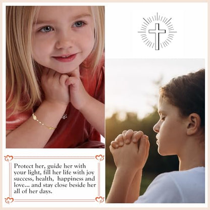Catholic Bracelets Gifts for Women Girls, Simulated Pearl Rosary Beads Virgin Mary Cross Charm Bracelet Confirmation First Communion Baptism Religious Christian Jewelry Gift - color: Confirmation Gold