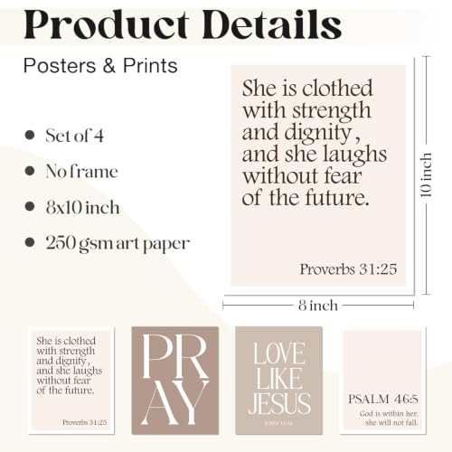 WEFKODO Christian Bible Wall Art Jesus Decor Pray Posters 8x10 Unframed - color: PRAY Browen