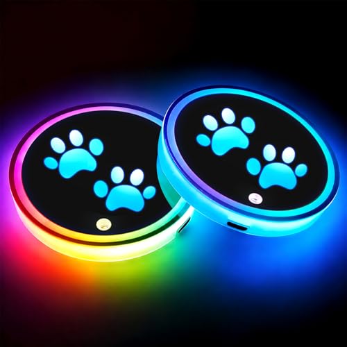 Dog Paw Print Car LED Cup Holder Lights Vibration Sensor Cups Coasters - color: Dog Paw Prints