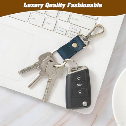 Jack&Chris Genuine Leather Keychain, Small Keychain for Man and Women, Key Holder Mens Belt Key Chain Ring, Red Brown - color: 2pack-blue